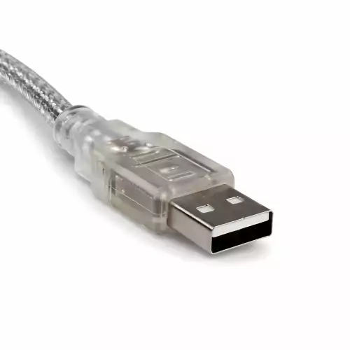 USB 2.0 kabelis A į B, dešiniuoju kampu, skaidrus, AWG 28/24, 2,00 m